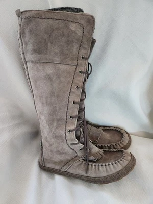 UGG Australia Somaya Mocasín Gris Gamuza Cuero Botas Para Mujer Talla 7 Foto 1 de 4