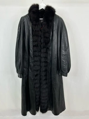 OUTER TOWN OUTERWEAR Vintage Leaher Fox Rabbit Retro Size 1X Black Women Coat - Image 1 of 4