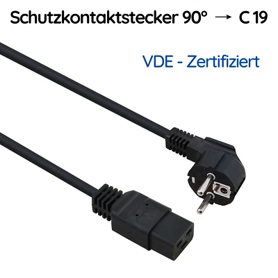 Schutzkontaktstecker 90° auf Kaltgerätebuchse C19 Netzkabel VDE 1,8m - 3m - Bild 1 von 3