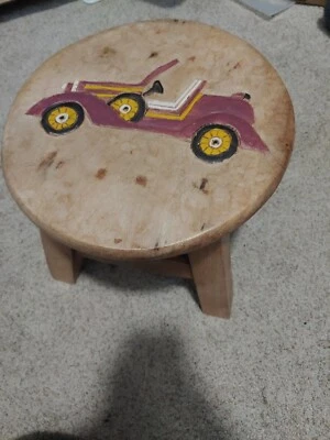 Small Wooden Stool Rustic Decorative Mini Stool antique red car Themed Kids - Image 1 of 4