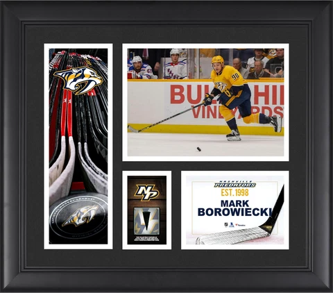Mark Borowiecki Predators FRMD 15" x 17" Player Collage with a Piece of GU Puck Cover