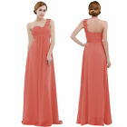 US _ Women One Shoulder Pleated Chiffon Long Prom Bridesmaid Dress Evening Gown