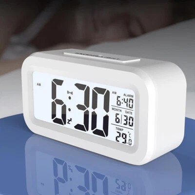 Digital Bedside LED Snooze Alarm Clock Time Temperature Day/Night Mode Clock UK - Image 1 of 4