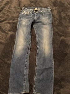 True Religion Y2K Joey Women’s Blue Jeans Sz 29 Twisted Seam Flare Distressed N3 - Picture 1 of 10