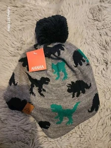 Cappello invernale caldo dinosauro ragazzo Ahaha pompon grigio nuovo - Foto 1 di 5