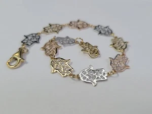 Real 14K Tri Tone Gold Lucky Hamsa Hand 7.25'' Womens Bracelet Girls - Picture 1 of 11