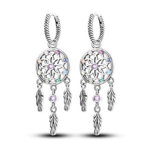 MULA Women Heart Dream Feather Hollow Hoop Earrings AAA CZ Jewelry Silver Plated - Picture 1 of 5