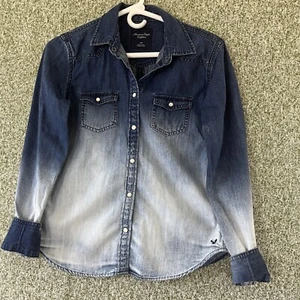 American Eagle Tops Damen klein blau Dip Dye Denim Druckknopf Cowgirl Western - Bild 1 von 10