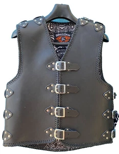 3-4mm HEAVY DUTY BRAIDED MOTORCYCLE BUCKLE CLUB VEST BLACK - Picture 1 of 40