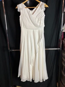 NWT DB Studio Faux-Wrap Flutter Sleeve White Chiffon Flower Girl Gown Dress 14 - Picture 1 of 7