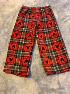 Size 4 Disney Mickey Mouse Head Red Green Black Plaid Holiday Pajama Pants New - Picture 1 of 4