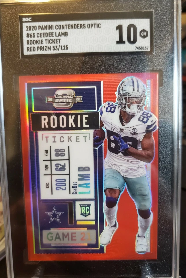 2020 Panini Contenders Optic  CeeDee Lamb  Rookie Ticket Red Prizm #/125 SGC 10 - Image 1 of 2