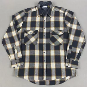 Vintage Fieldmaster Flannel Shirt Mens Medium Black Plaid Wool Blend Button Up - Picture 1 of 10