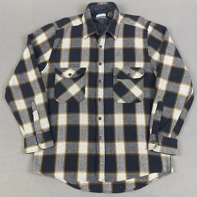 Vintage Fieldmaster Flannel Shirt Mens Medium Black Plaid Wool Blend Button Up - Image 1 of 4