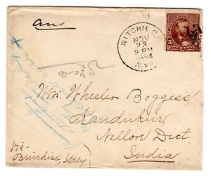 Ritchie C.H. (1847/1895) to India via Brindisi Italy w/ Seapost Reverse 1894 - Picture 1 of 2