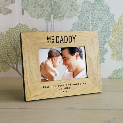 Personalised Me and Daddy Oak Veneer Wooden Photo Frame 6” x 4” Birthday Gift - Image 1 of 2