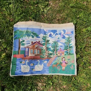 Handmade cross stitch painting vintage wall decor rustic - Picture 1 of 11