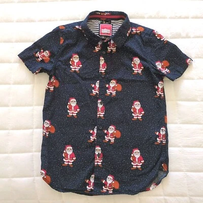 Denim & Flower Ricky Singh Boys Button Up Santa Youth Shirt  9/10 Navy Blue - Image 1 of 4