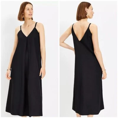 NWOT Loft Black Pleated Strappy Linen Blend Maxi Dress Loose Fit Size 6 - Image 1 of 4