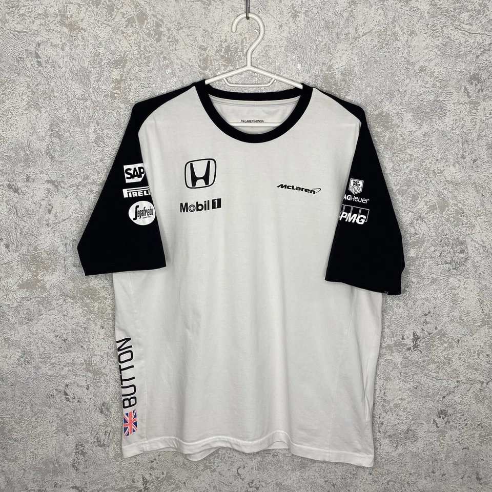 MCLAREN / HONDA Formula 1 Jenson Button F1 T-Shirt White Men's Size L - Image 1 of 4
