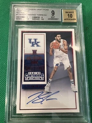 2015 Contenders Red Foil Draft Ticket Ssp Karl Anthony Towns Rc Auto Bgs 9 10  - Image 1 of 2