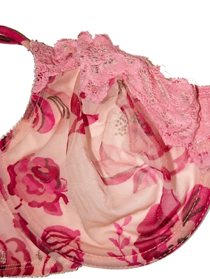 Sujetador Gillian & O’Malley Malla Transparente con Aros Talla 34DD Rosa Floral Doble Correa Foto 1 de 4