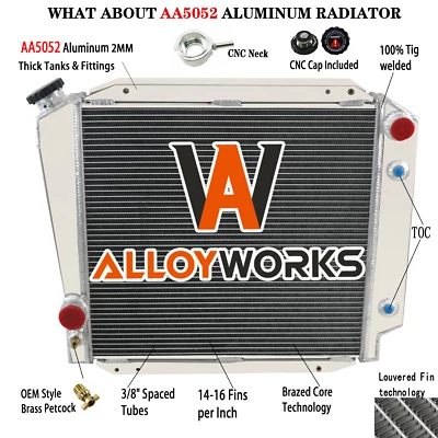 3 Row Aluminum Radiator For 1966-1977 1970 Ford Bronco L6 4.7L 4.9L V8 Engine Foto 1 de 4