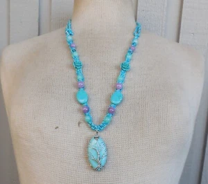 Howlite Tree of Life Adjustable Hemp Necklace w/ Roses, Turquoise, Larimar Beads - Picture 1 of 14