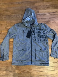 Vtg New Tag Affliction Gray Zip Up Hoodie 2XL Sweatshirt Jacket Distressed - Picture 1 of 12