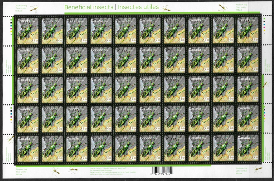 Canadá - Painel completo - 2010, Insetos benéficos: Assassin Bug, Zelus Luridus #2407 - Imagem 1 de 1