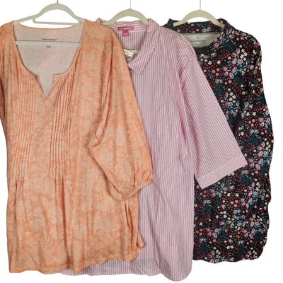 Woman Within Top Paquete De 3 Talla 5X Multicolor Floral Rayas Preppy Primavera Nuevo Foto 1 de 4