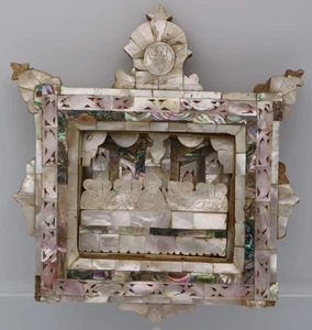 Antik Jerusalem geschnitzt Perlmutt & Abalone Bild Diorama Letztes Abendmahl - Bild 1 von 11