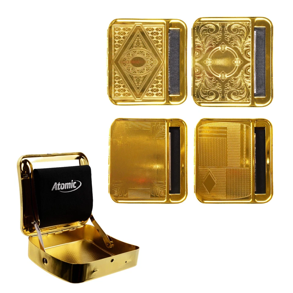 Zigaretten Drehmaschine Gold Farben Rollbox Tabakdose Tabakbox Stopfer - Bild 1 von 1