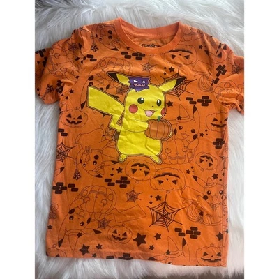 Camiseta de manga corta de Halloween naranja calabaza Pokemon Pikachu para niños talla M usada Foto 1 de 4