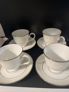 Set Of 4 Lenox Opal Innocence Cups and Saucers Bone China USA - Picture 1 of 6