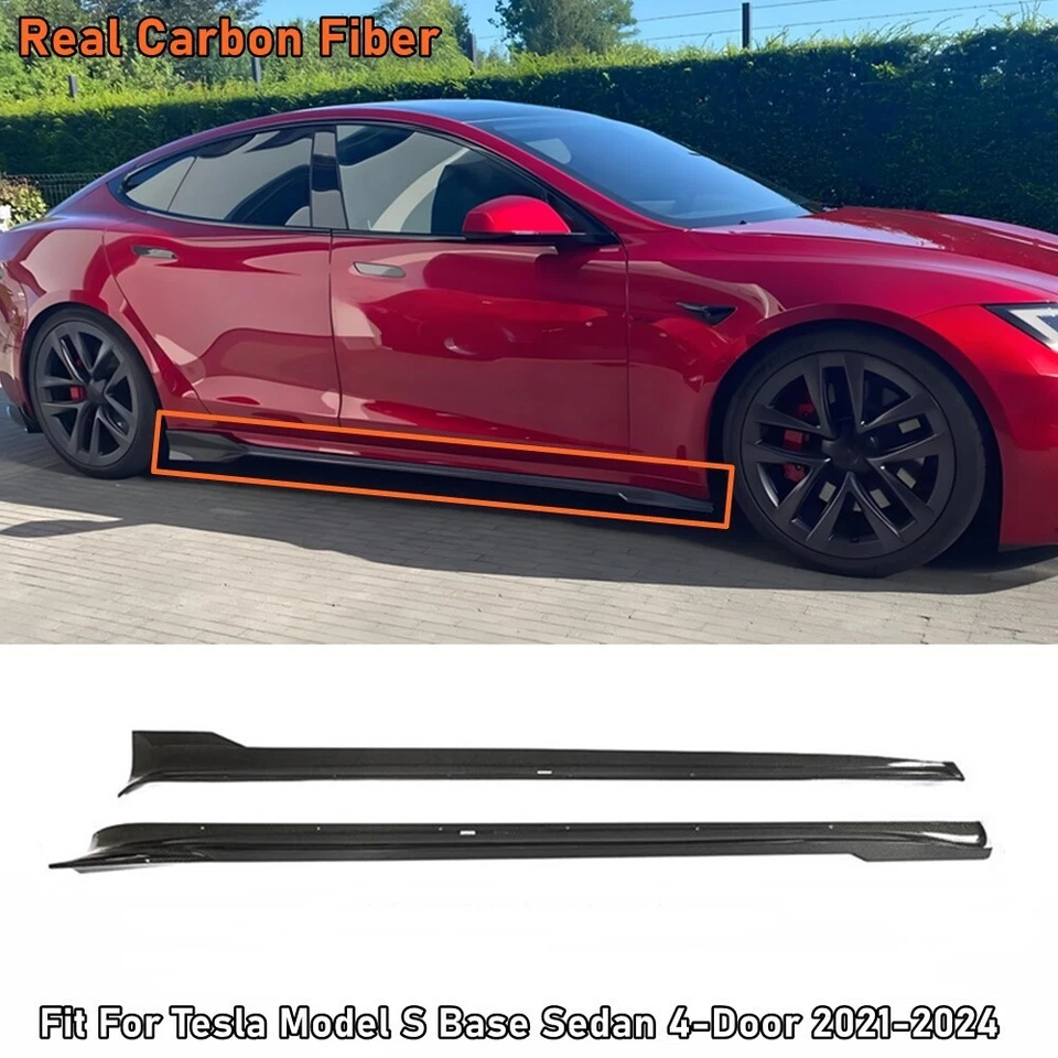 Alerón labial extensión faldones laterales a cuadros de carbono real para Tesla Modelo S 2021-2024 Foto 1 de 4