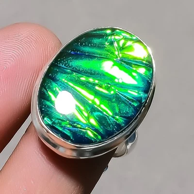 Anillo de joyería ajustable de moda hecho a mano con piedras preciosas forma ovalada Ammolite SR 1444 Foto 1 de 4