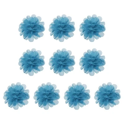 Apliques de tela de malla de flores de gasa azul de 2,8" de 10 piezas para decoración artesanal hágalo usted mismo Foto 1 de 4
