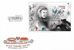 Sweden 2014 150th Birth of Alice Tegnér souvenir sheet FDC music teacher - Picture 1 of 1