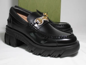 NWB Gucci Horsebit Moccasin Magnum Lug Heels Soles Loafers 40.5 Black 656869 - Picture 1 of 5