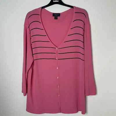 FINITY длинным рукавом вязаный кардиган женщин размер 3 X розовый черные полосы - Изображение 1 из 4