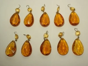 Lote 10 De Colección Araña Vidrio Ámbar Lágrima Prismas - Imagen 1 de 10