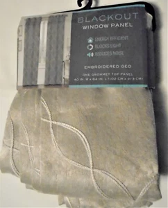 New Blackout Embroidered Geo Taupe Grommet Top Window Panel 40 in x 84 in. NIP - Picture 1 of 3