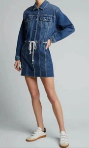 $245 NWT HUDSON DRAWSTRING GROMMET LONG SLEEVE STRETCH JEAN SHIRT DRESS Sz L - Picture 1 of 12