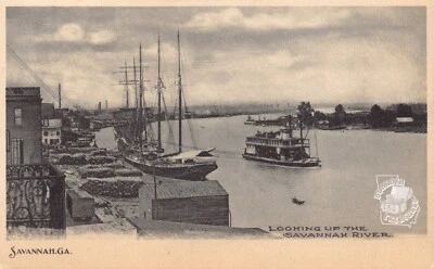 GA~GEORGIA~SAVANNAH~LOOKING UP THE SAVANNAH RIVER~DOCKS~SHIP~C.1905 - Image 1 of 3
