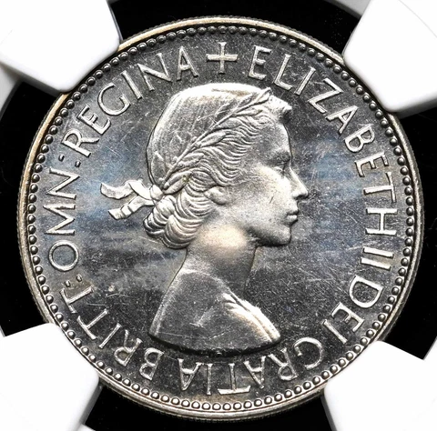 GREAT BRITAIN. 1953 Elizabeth II Coronation Proof Florin, NGC PF65 Cover
