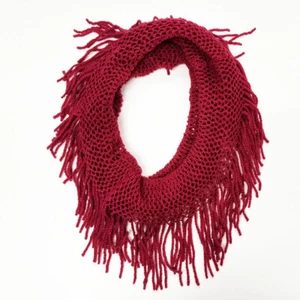 Girl Warm Winter Neck Loop Round Tassel Knit Wool Infinity Scarf Cozy Fuzzy Kid - Picture 1 of 8