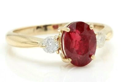 1.70 Ct Ruby & Natural Diamond Cocktail Prong Ring 14K Solid Yellow Gold - Image 1 of 4