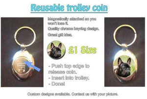 FRENCH BULLDOG - REUSABLE £1 SHOPPING TROLLEY TOKEN KEY RING- GREAT GIFT IDEA - Picture 1 of 1