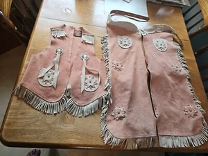 John R Craighead VTG Girls Pink Chaps & Vest Set. Suede Leather . Large. Child's - Picture 1 of 23
